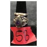 2 SILVER & AMEYTHST RINGS W/ LOCKETS