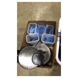BOX OF ASST. STORAGE CONTAINERS & WAFFLE MAKER