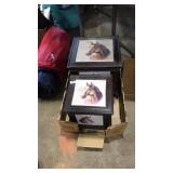 PAIR OF HORSE THEMED STORAGE BOXES W CONTENTS