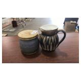 POTTERY PITCHER & LIDDED JAR