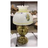 HAND PAINTED MILK GLASS SHADE ON BRASS TABLE LAMP