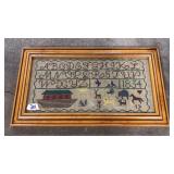 FRAMED ANTIQUE SAMPLER NEEDLEPOINT