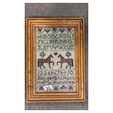 FRAMED ANTIQUE SAMPLER NEEDLEPOINT