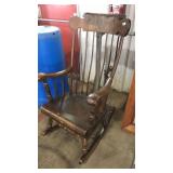 ETCHED BACK WOOD ROCKING CHAIR