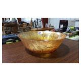 DEPRESSION GLASS 9" BOWL MARIGOLD BASKET WEAVE
