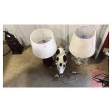 PAIR OF TABLE LAMPS AND A PIG FIGURINE