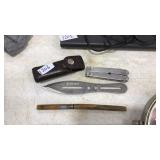 SOG UTILITY KNIFE IN LEATHER SHEATH & S&W THROWING