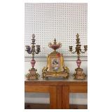 19TH CEN FRENCH MANTEL CLOCK & CANDELABRAS