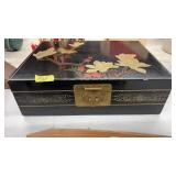 BLACK LACQUER JEWELRY BOX W/ASST. COSTUME JEWELRY