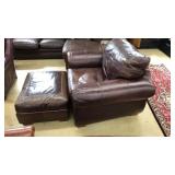 OVERSIZED BROWN LEATHER ARMCHAIR & OTTOMAN