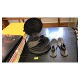 ASST.CAST IRON: WAFFLE MAKER, AXE HEAD, SHOE MOLD