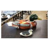 PAINTED WOOD DUCK & PORCELAIN DUCK