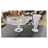 VNTG. CRYSTAL PEDESTAL COMPOTE & CUT CRYSTAL VASE