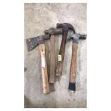 (3) HAMMERS & (1) AXE WITH HAMMER HEAD