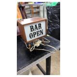 VNTG. WOOD ILLUMINATED BAR OPEN SIGN