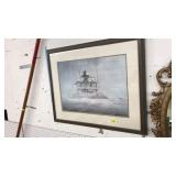 SIGNED LIGHTHOUSE DOUBLE MATTED LITHOGRAPH