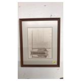 FRAMED SAILBOAT IN FOG PICTURE SIGNED