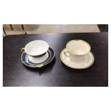 2  PORCELAIN PAINTED TEA CUPS W/SAUCERS