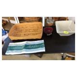 LONGABERGER BASKET, TOWEL, CERAMIC DISH AND BOWL