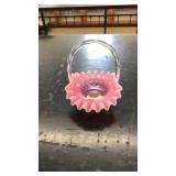 VNTG. FENTON PINK OPALESCENT GLASS BASKET