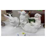 4 WHITE RABBIT FIGURINES