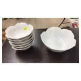 7 WHITE FLORAL BOWLS