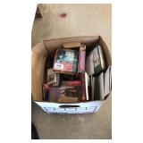 BOX OF ASST. VHS, DVDS, BOOKS, MISC