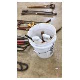 BUCKET WITH ASST. TOOLS AND CLOTHESLINE