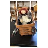 SMALL LONGABERGER BASKET WITH RAGGEDY ANN DOLL