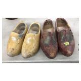 2 PAIRS OF HANDCARVED WOODEN SHOES