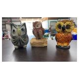 3 OWL FIGURINES