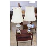 PAIR VNTG. MILK GLASS & ORNATE BRASS TABLE LAMP