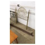 VNTG. BRASS PLATED METAL TWIN HEADBOARD WITH RAILS