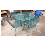 WROUGHT IRON PATIO TABLE & 4 CHAIRS, PAINTED GREEN