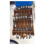 SILVERPLATE COLLECTOR SPOONS WITH DISPLAY