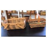2 LONGABERGER BASKETS WITH GREEN ACCENTS