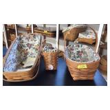 3 ASST SIZE LONGABERGER BASKETS WITH FLORAL INSERT