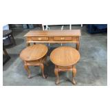 WOOD CONSOLE TABLE & 2 SIDE TABLES
