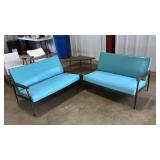MID CENTURY MODERN TURQUOISE SOFA SET & TIER TABLE