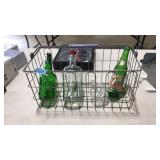 METAL CRATE WITH ASST. GLASS BOTTLES