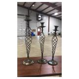 3 BRONZE FINISH TAPER CANDLE HOLDERS