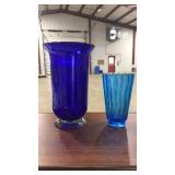 2 BLUE VASES