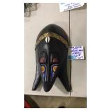 WOOD CARVED AFRICAN MASK W/BEADS