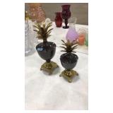 VNTG. LIDDED BRASS PINEAPPLE JARS, INDIA