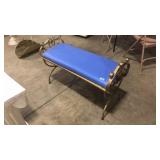 GOLD PAINTED METAL BENCH WITH UPHOLSTED CUSHION