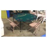FOLDING CARD GAME CENTER & TABLE W/ 3 METAL CHAIRS