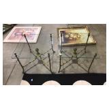 PAIR OF FAUX BAMBOO BRASS & GLASS END TABLES