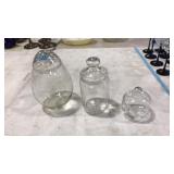 3 LIDDED CLEAR GLASS CANDY JARS