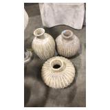 3 FLUTED RIBBED STONEWARE VASES