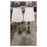 VNTG. BRASS & CRYSTAL COLUMN TABLE LAMPS